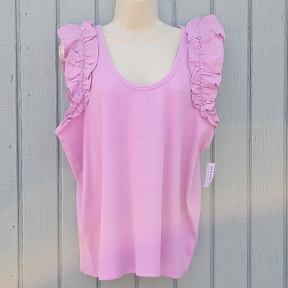 Old Navy Tops - Old Navy Ruffled Mixed Fabric Tank Top Womens XXL New